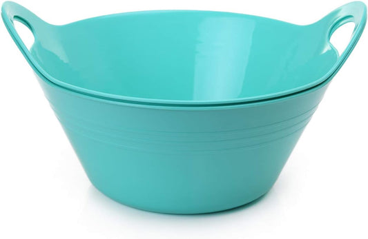 Mintra Home Plastic Bowls with Handles (1.8L Medium 2pk, Teal)