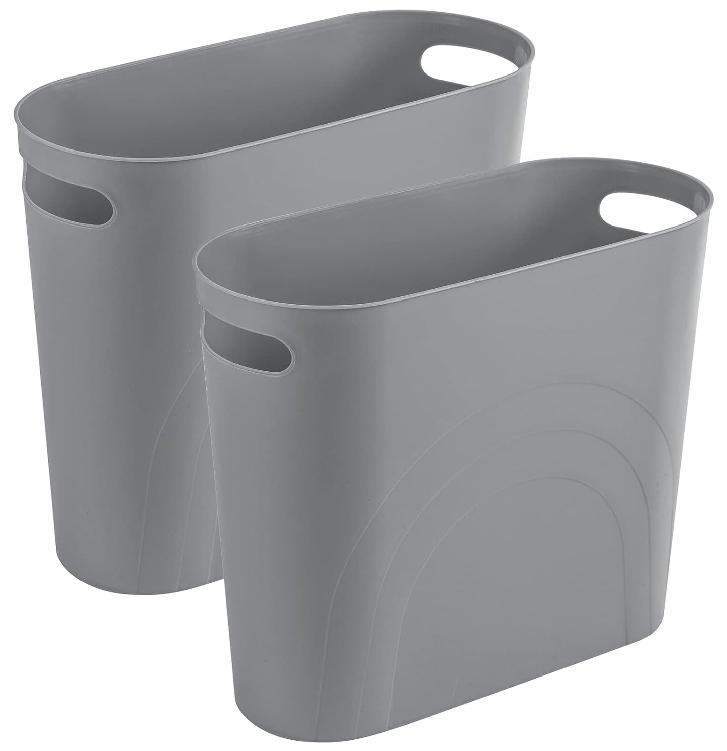 rejomiik Small Trash Can, Slim Garbage Can Plastic Waste Basket with Handles 3.5 Gallon Container Bin for Narrow Spaces Bathroom, Bedroom, Kitchen, Office at Home, 2 Pack Grey