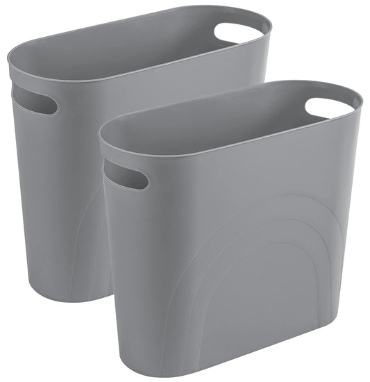 rejomiik Small Trash Can, Slim Garbage Can Plastic Waste Basket with Handles 3.5 Gallon Container Bin for Narrow Spaces Bathroom, Bedroom, Kitchen, Office at Home, 2 Pack Grey
