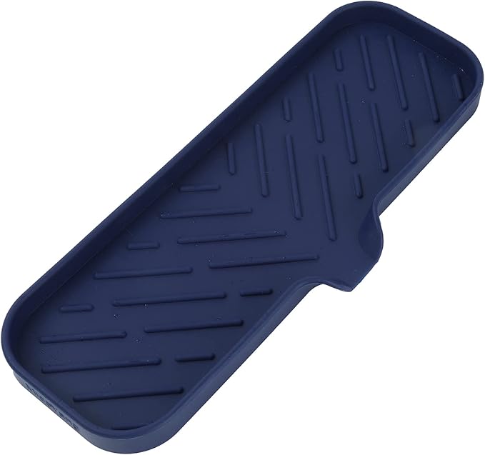 Silicone Bathroom Soap Dishes with Drain Spout-Kitchen Sink Organizer,Sponge Holder,Dish Soap Tray,Perfect for Dispenser,Scrubber,Bottle,Cup on Sink or Counter-Navy Blue 12"×4"
