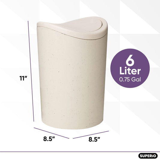 Superio Small Bathroom Trash Can with Lid, Modern White Mini Waste Bin with Swing Lid (1 1/2 Gallon, 6 Liter) Plastic Garbage Can for Kitchen, Bathroom, Bedroom, Office, Under Desk (4, Ecohome)