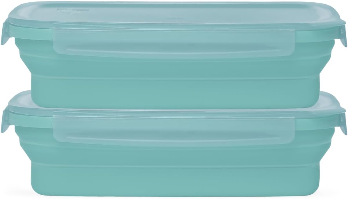 Drip EZ Secondz Collapsible Food Storage Containers – Set of 2, Space-Saving Airtight Meal Prep & Leftover Containers – Microwave, Freezer & Dishwasher Safe, BPA-Free, Locking Lids – Ice Blue