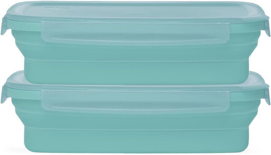 Drip EZ Secondz Collapsible Food Storage Containers – Set of 2, Space-Saving Airtight Meal Prep & Leftover Containers – Microwave, Freezer & Dishwasher Safe, BPA-Free, Locking Lids – Ice Blue