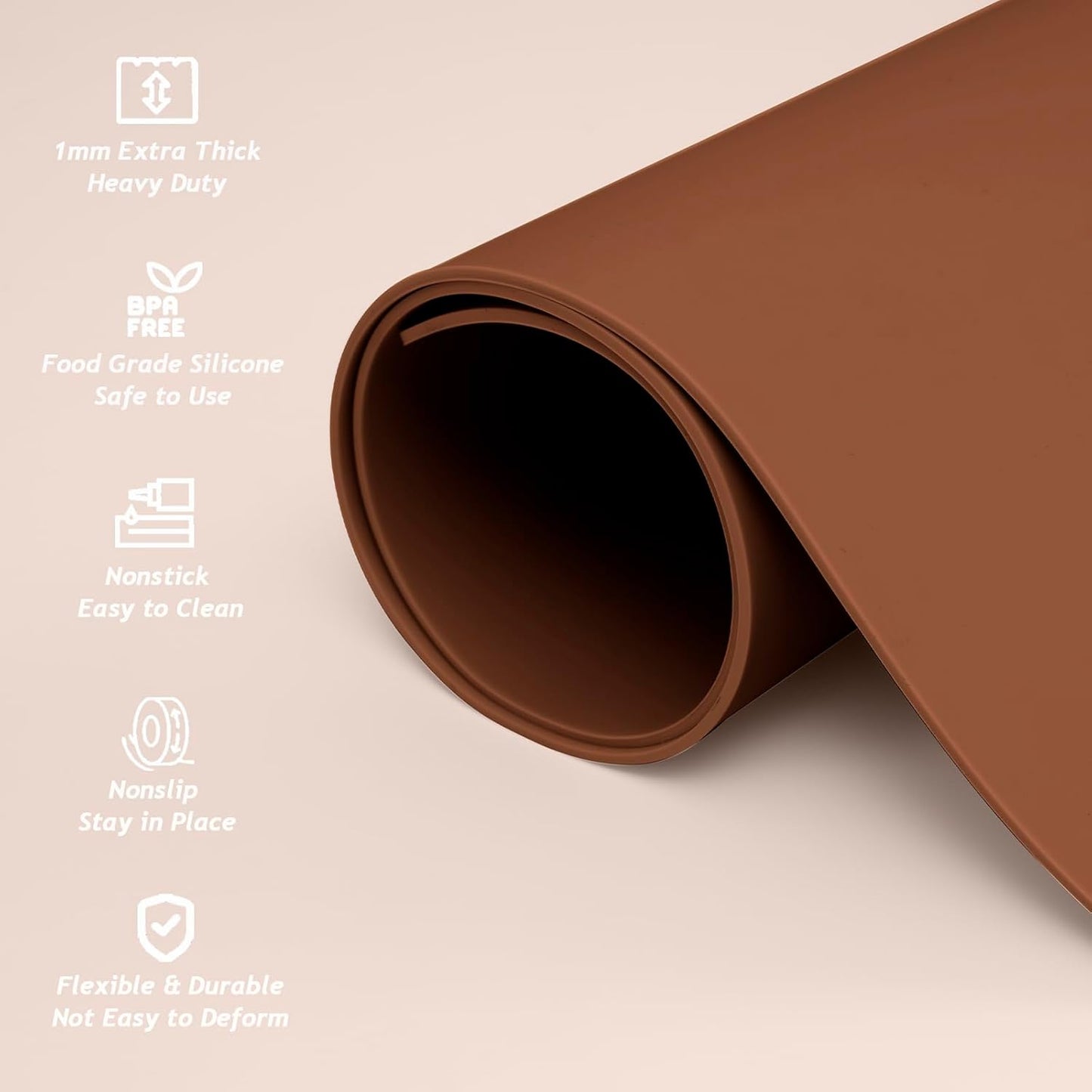 Extra Large Silicone Mat 36" x 24" Place Mats, Heat Resistant Mat for Kitchen Countertop Protector, Thick Placemats Washable Silicone Mats for Kitchen Counter Mat Dining Table Mat, Brown, SAPID