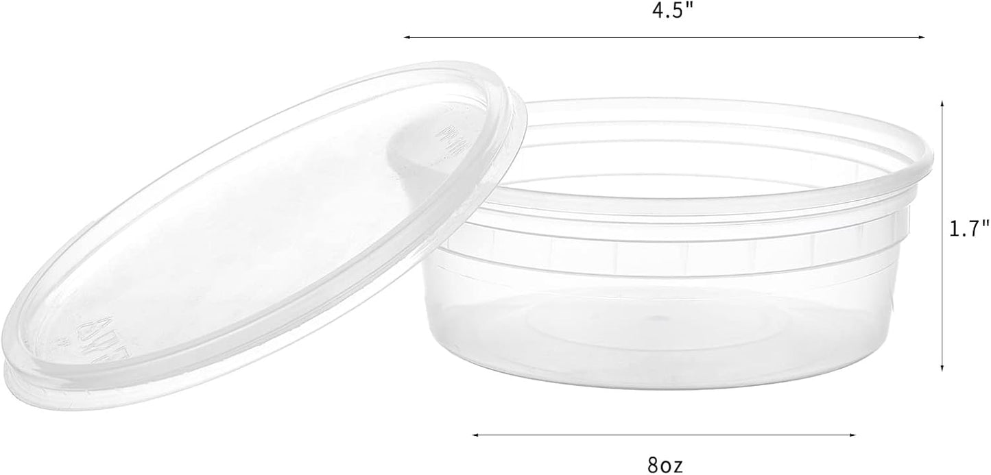 [240Set-8oz] Plastic Deli Food Storage Containers With Lids Disposable Clear Small Togo Jars Bowls For Soup, Meal Prep, Slime | BPA Free | Stackable | Leakproof | Microwave | Dishwasher | Freezer Safe