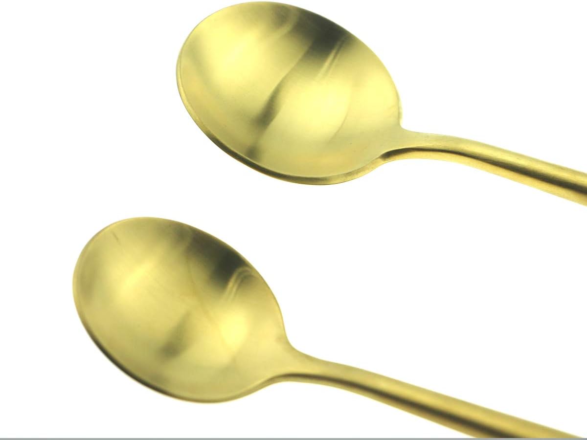 Gugrida 5 Pieces Matte Gold Flatware Set, 18/10 Stainless Steel Cutlery Sets Including Knife Fork Spoon w/Dessert Fork Teaspoon, Silverware Sets Service for 1