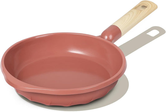 COOKLOVER Nonstick Frying Pan 100% PFOA Free Cookware Induction Skillet Stir Fry Pan (Coral, 7.9 inch)