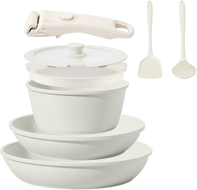 8PCS Ceramic Cookware,Nonstick Ceramic Pan, Removable Handle Pots and Pans Set, Stackable Pan Set, Nonstick Pots and Pans Set Non Stick pot for Home,RV