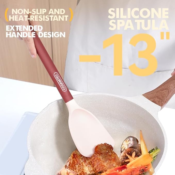 Silicone Small Spatula for Cooking Flexible Beveled Turner with Solid Inner Core and Heat Resistant Nylon Handle Ideal Spatula for Non-Stick Cookware