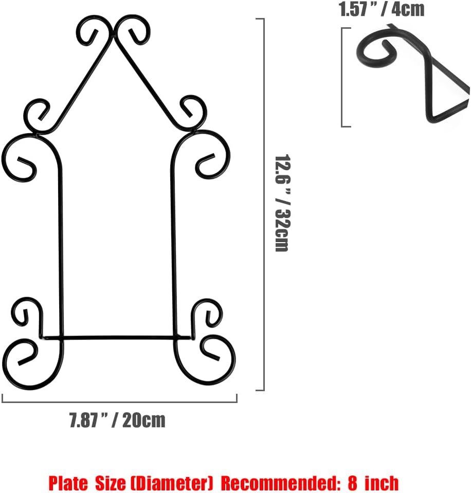 YY YEARCHY Plate Stand Holder for Wall Hanging Display Rack Art Hanger Metal Easel Photo Holder Books Bowls Platters (Black 2 Pack, 8 inches/12.6" x 7.87" x 1.57")