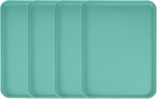 uxcell 4Pcs Plastic Serving Trays, 15 x 10.6 Inch Rectangle Food Trays Serving Cafeteria for Kitchen Restaurant Coffee Fruit Burger Lunch Dessert, Dark Green