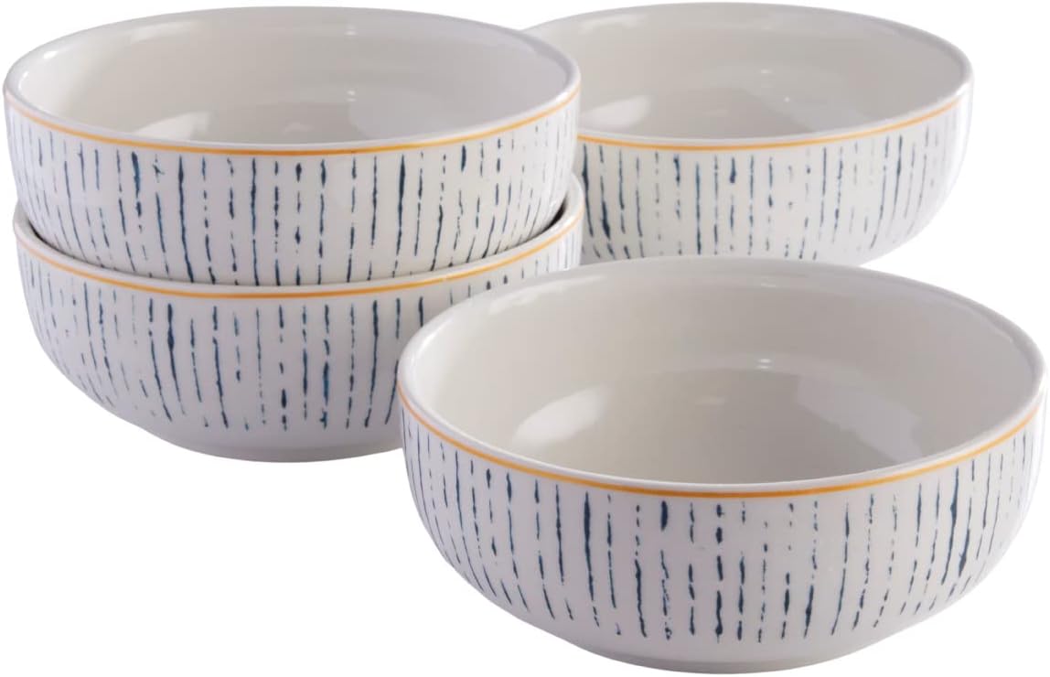 Corona 4 dinnerware Bowls Set | Cattleya 21oz | Service for 4 | Ceramic | Floral design | Set 4 Bowls | Cerámica