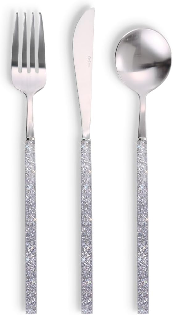 Ordi-Stix Handmade Fully Glitered Dinner Cutlery Set 3P (Spoon, Fork, Knife) Flatware Set (Hologram)