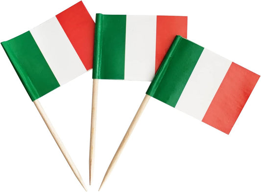 100 Pack Italy Flag Italian Toothpick Flags, Cocktail Picks Mini Stick Cupcake Toppers Country Picks Party Decoration Celebration Cocktail Food Bar Cake Flags (Italy)