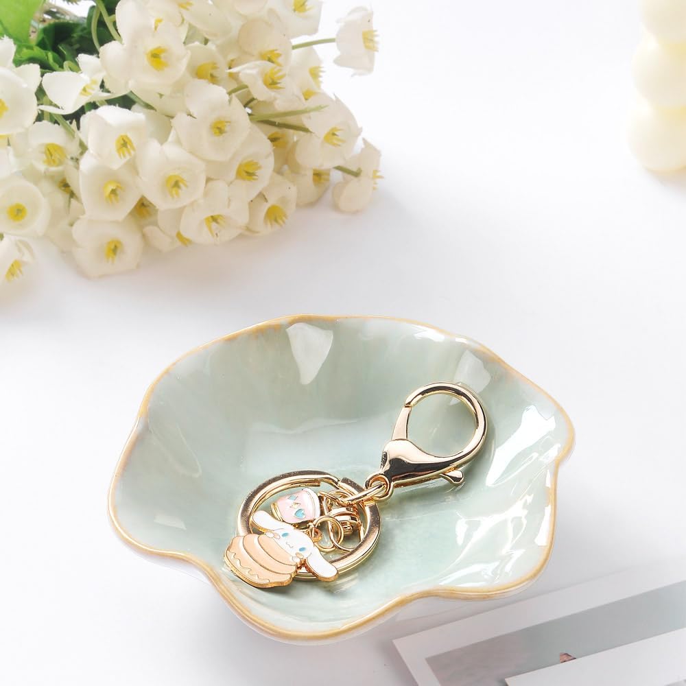 2PCS Lotus Leaf Shape Ring Holder Dish, Small Key Bowl, Ceramic Trinket Tray Jewelry Dish Organizing Necklace Earrings for Mom Friend Sister, All Jewelries Are NOT Included.White+Light Green.