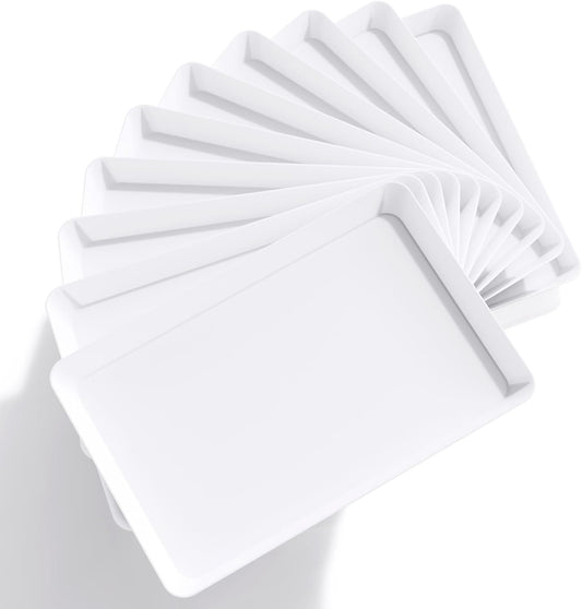 Lifewit Plastic Serving Tray for Party Supplies, 15" x 10" White Trays for Serving Food, Reusable Large Platter for Buffet, Fruit, Dessert, Snack, Veggie, Kitchen and Outdoor Use, Rectangle, 10 Pcs