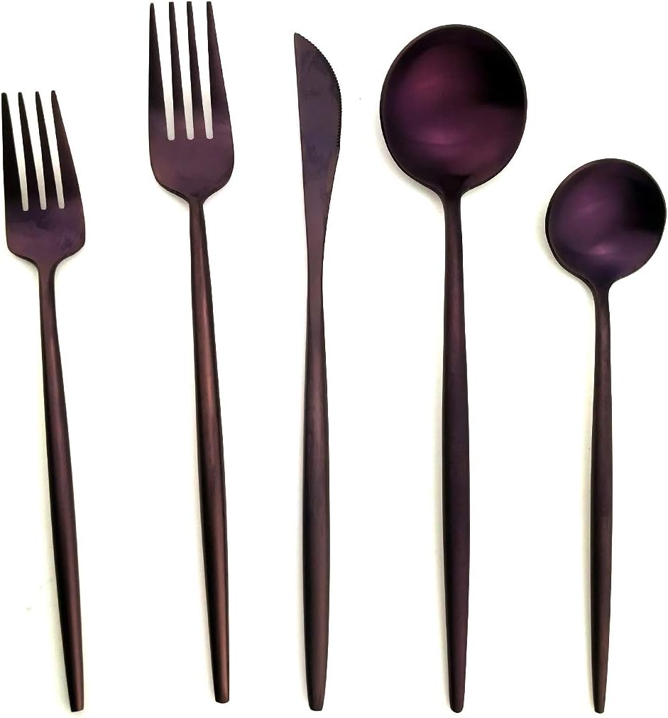 20-Pieces Luxury Purple 18/10 Stainless Steel Flatware Set, Matte Finish, Service for 4