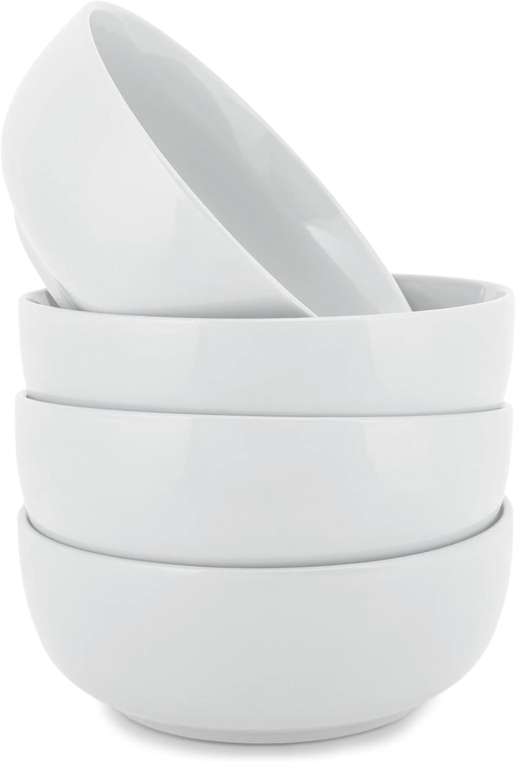 Elanze Designs Bistro Glossy Ceramic 7 inch Dinnerware Bowls Set of 4 - Perfect for Everyday uses from Pasta to Salad, Cereal to Ice cream, Ramen to Pho, White