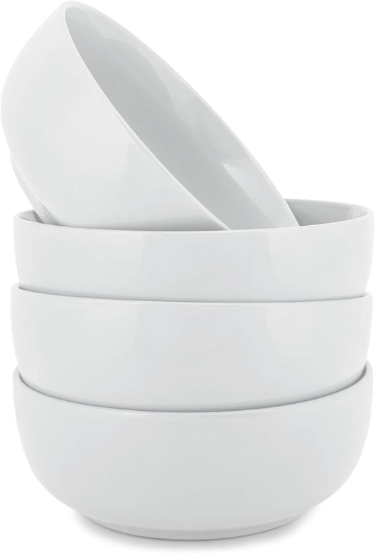 Elanze Designs Bistro Glossy Ceramic 7 inch Dinnerware Bowls Set of 4 - Perfect for Everyday uses from Pasta to Salad, Cereal to Ice cream, Ramen to Pho, White