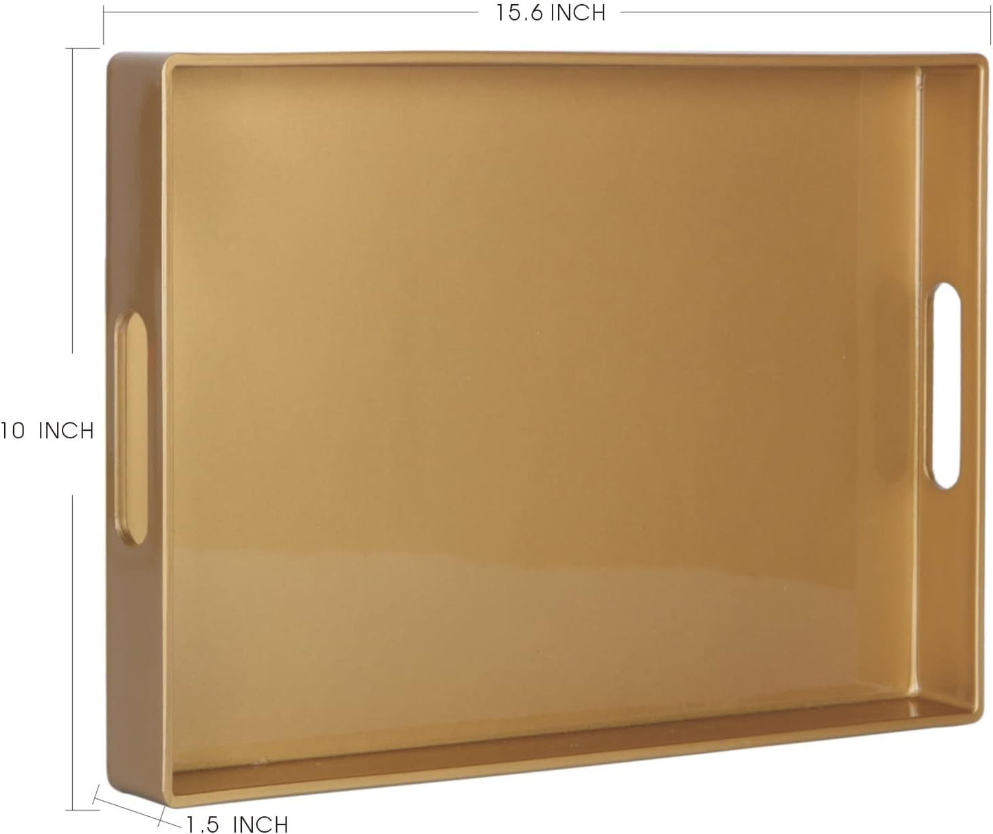 Zosenley Decorative Tray, Rectangular Plastic Tray with Handles, Modern Vanity Tray and Serving Tray for Bathroom, Kitchen, Ottoman and Coffee Table, 15.6" x 10.2"(Gold)