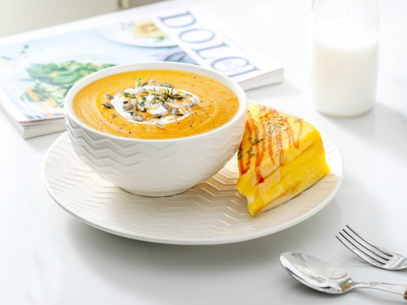 Hasense Soup Bowls 20 OZ, Ceramic Bowls Set of 4 for Kitchen, Stoneware Porcelain Cereal Bowls for Soup, Cereal, Oatmeal, Fruit, Salad, Noodle and Rice, Microwave Dishwasher Safe, White