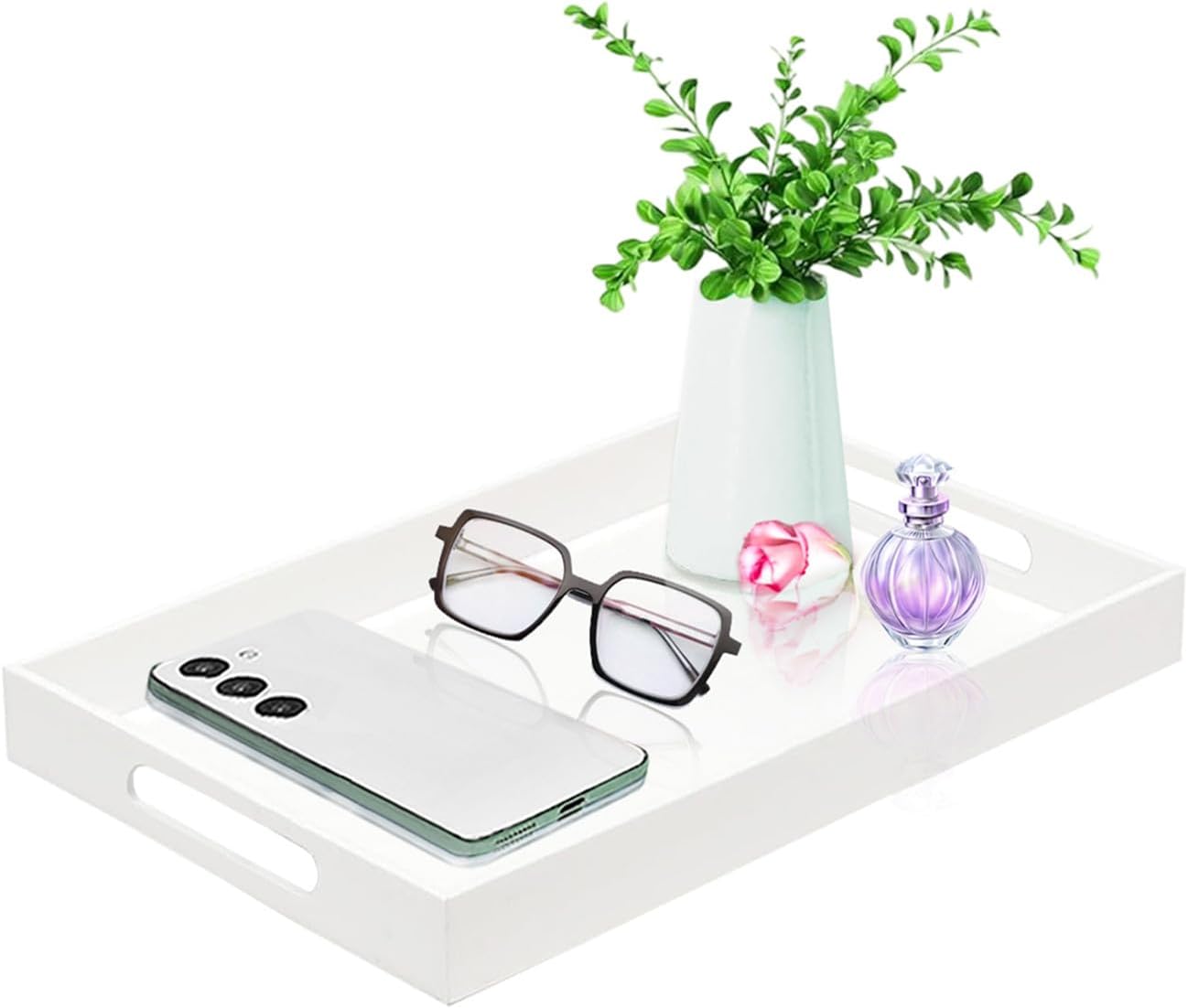 SetGame Acrylic Serving Tray with Handles, Bathroom Desktop Decorative Storage Arylic Trays, Simple Vanity Tray Food Tea Fruit Dinner Snack Tray for Bar Kitchen Party