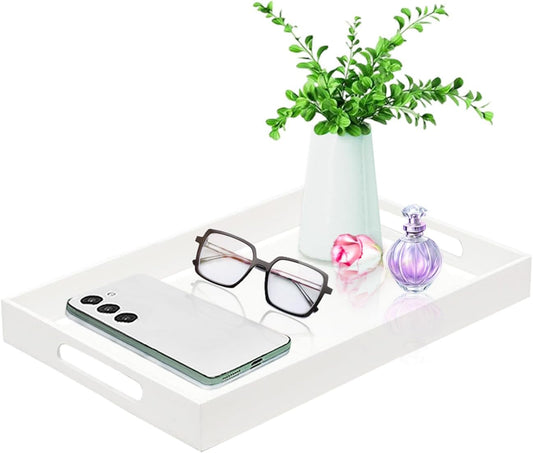 SetGame Acrylic Serving Tray with Handles, Bathroom Desktop Decorative Storage Arylic Trays, Simple Vanity Tray Food Tea Fruit Dinner Snack Tray for Bar Kitchen Party