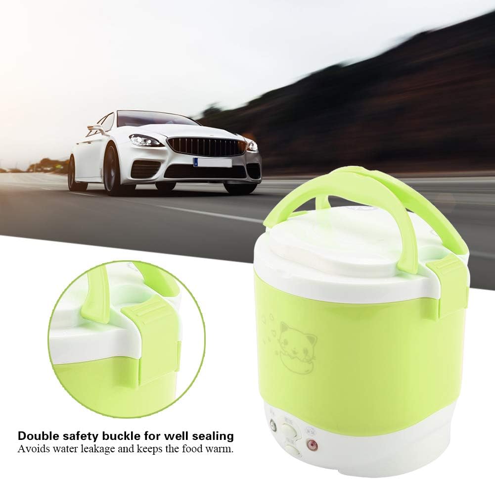 Mini Rice Cooker, 1l 12v 100w Non Stick Rice Maker Portable Food Steamer for Travel Cars Camping Cooking (Green)