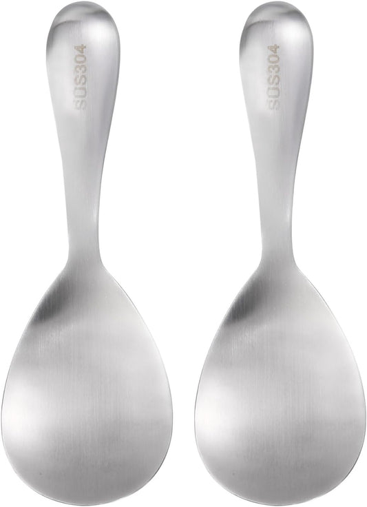 uxcell 2 Pcs Stainless Steel Rice Paddle Non-Stick Rice Spoon Metal Rice Serving Spoon Kitchen Utensils Rice Spatula for Home Restaurant, Silver