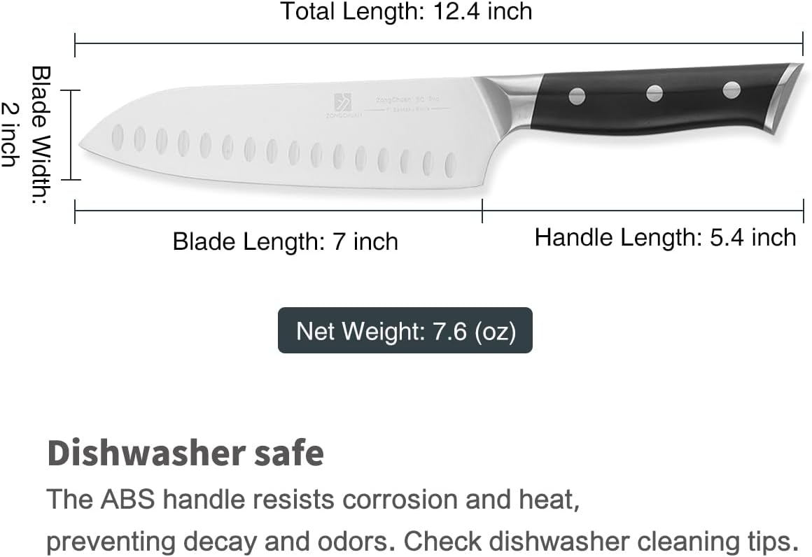 7 Inch Santoku Knife Sharp Knife Home Cooking Chef Gifts for Women Men: Sharp Kitchen Knife Ultra-Smooth Cutting Experience,All-Around Performance 50Cr15Mov Stainless Steel,Ergonomic Black Handle