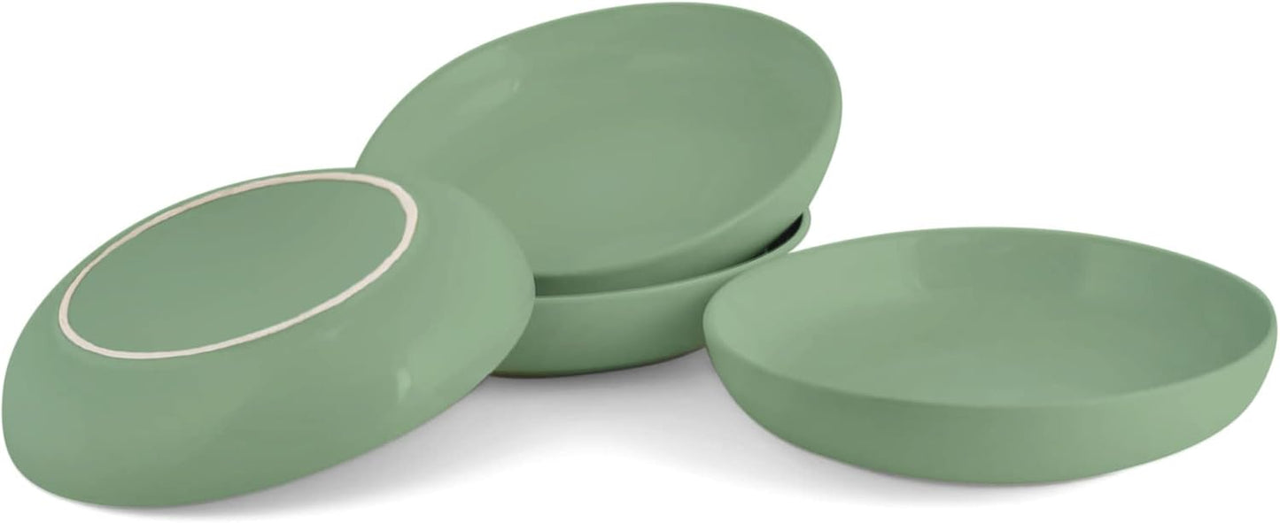 Elanze Designs Bistro Glossy Ceramic 8.5 inch Shallow Pasta Dinner Bowls Set of 4 - Perfect for Everyday uses from Italian Style Pasta to Caesar Salad, and Ramen to Pho, Sage Green