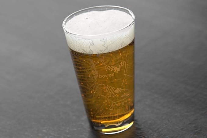 Well Told Engraved Boston Massachusetts Map Pint Glass, Etched Beer Gift (16 oz, Clear) City Map Pint, Custom City Glassware, Gifts For Beer Lovers