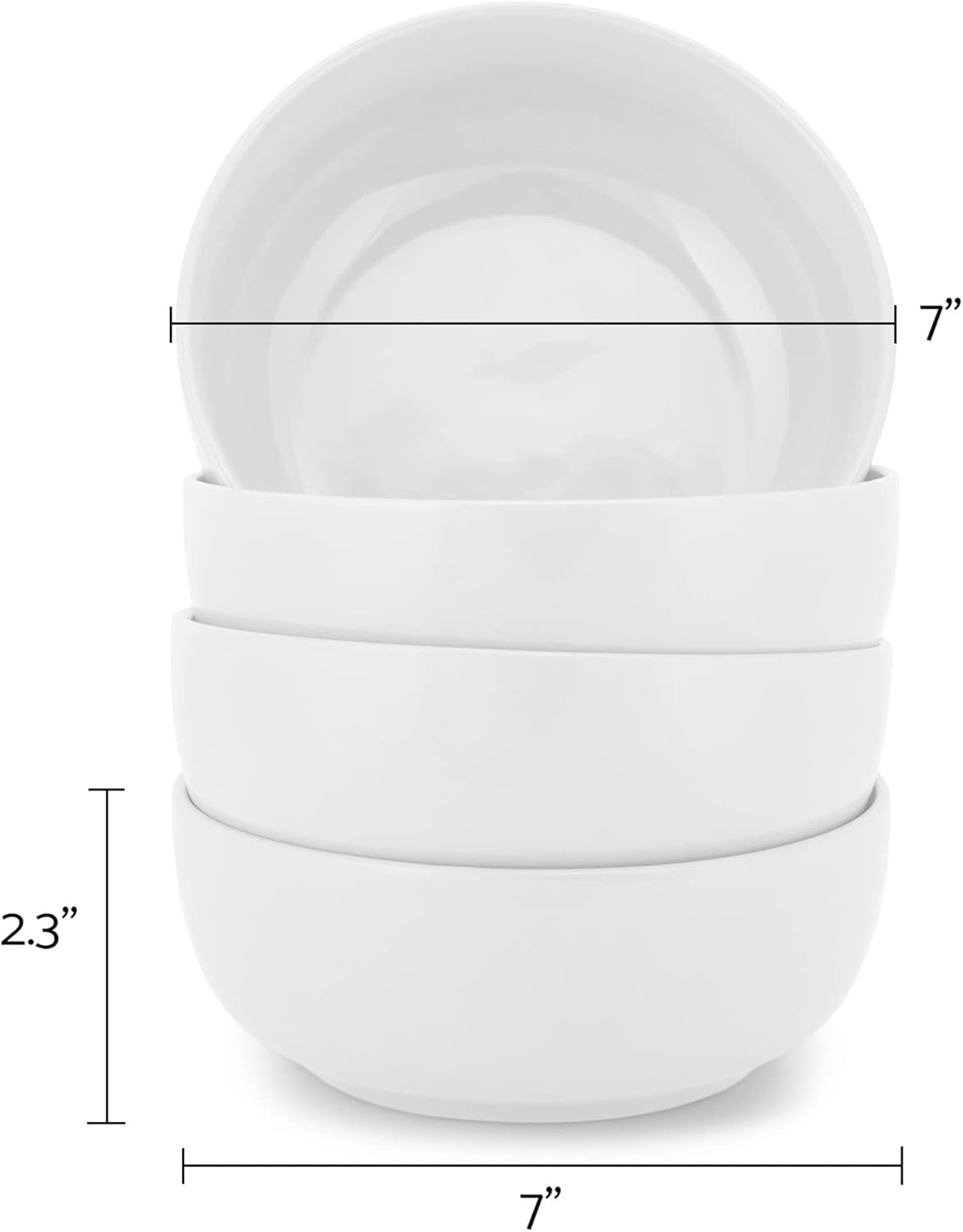 Elanze Designs Bistro Glossy Ceramic 7 inch Dinnerware Bowls Set of 4 - Perfect for Everyday uses from Pasta to Salad, Cereal to Ice cream, Ramen to Pho, White