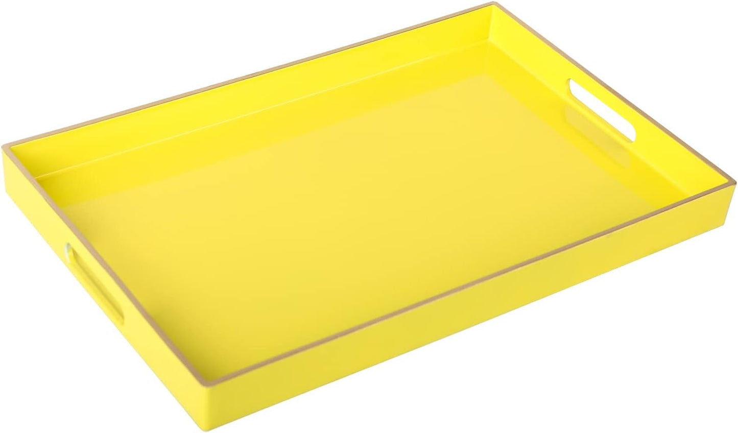 Zosenley Decorative Tray, Rectangular Plastic Tray with Handles, Modern Vanity Tray and Serving Tray for Bathroom, Kitchen, Ottoman and Coffee Table, 15.6" x 10.2" (Yellow)