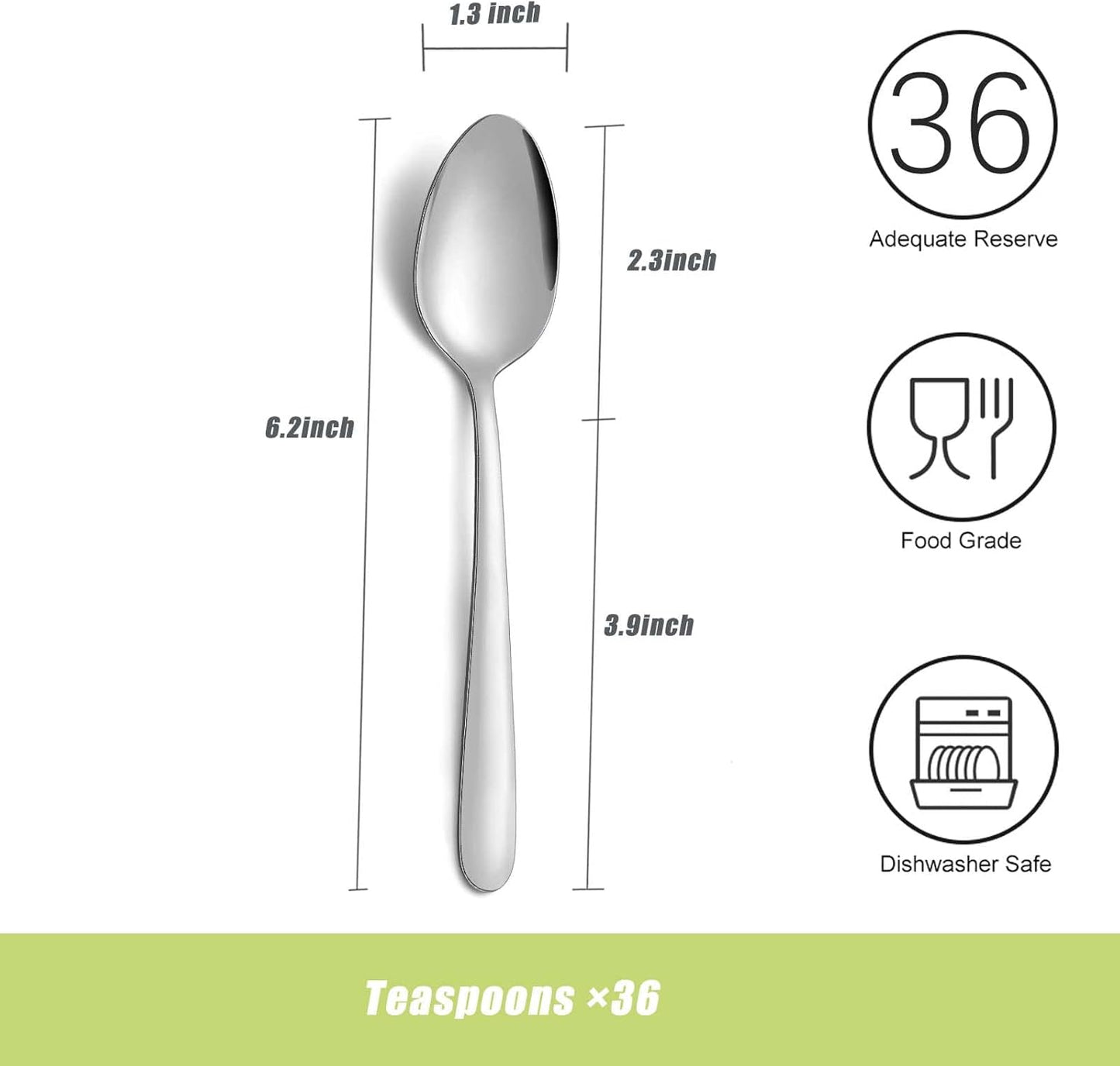 36 Pieces Teaspoons Set, 6.2 Inches Stainless Steel Teaspoons Silverware, Small Spoons, Mirror Polished & Dishwasher Safe, Tea Spoons Suitable for Home, Kitchen and Restaurant