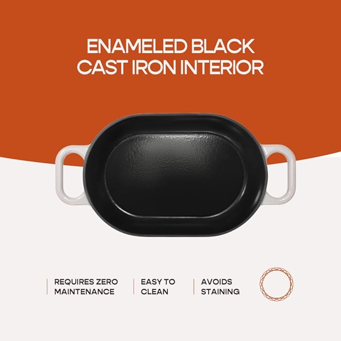 Enameled Cast Iron Dutch Oven for Professional Sourdough Bread Baking | 5.5 Quart Loaf Size Oval Cookware Pot with Lid | Triple-Layer Enamel Coating Pan with Non Stick Silicone Mat | White