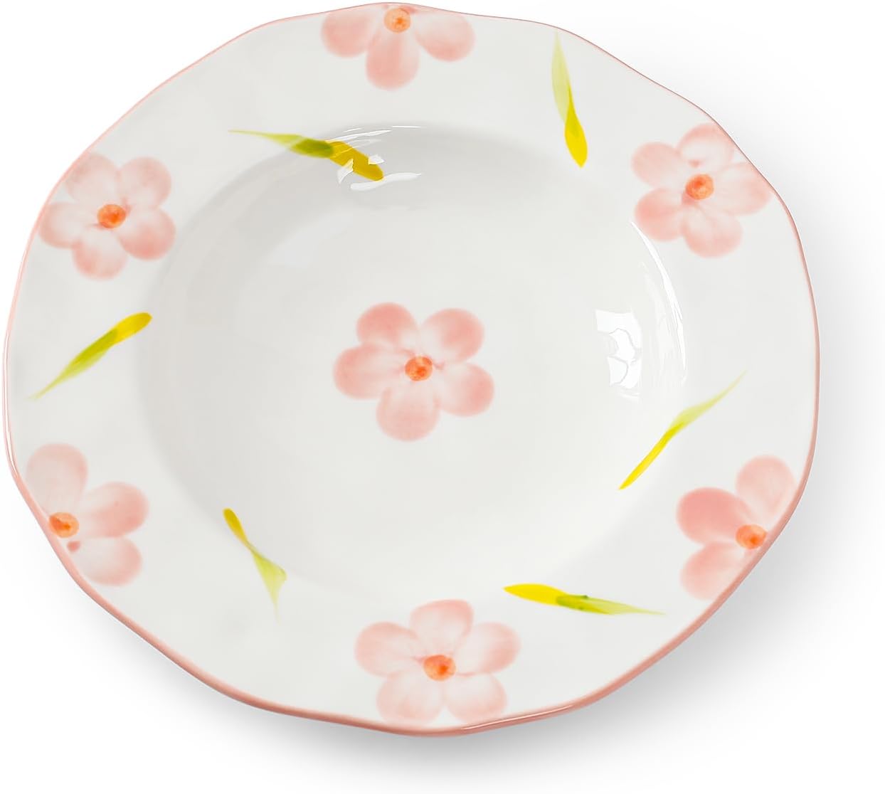 Koythin Ceramic Straw Hat Ramen Bowl Set, Pasta Bowls, Salad Serving Bowl for Noodle, Dinner, Salad, Microwave Dishwasher Safe (Pink Large Petals)