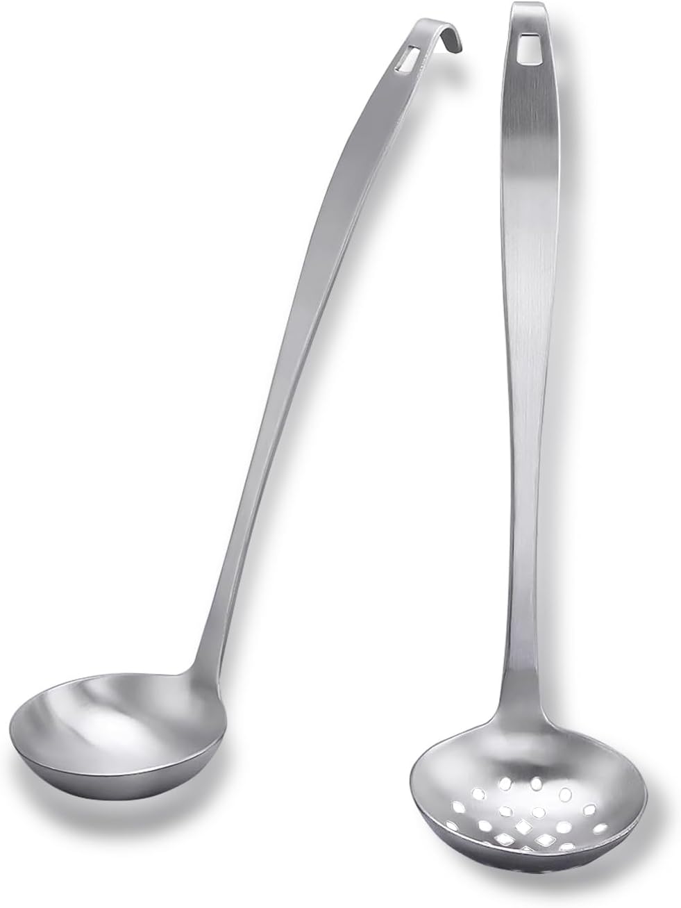 Stainless Steel Soup Ladle,Serving Ladle Scoop And Slotted Spoon Set Of 2 with Hook and Hole for Easy Hanging,Cooking Utensils Set for Kitchen