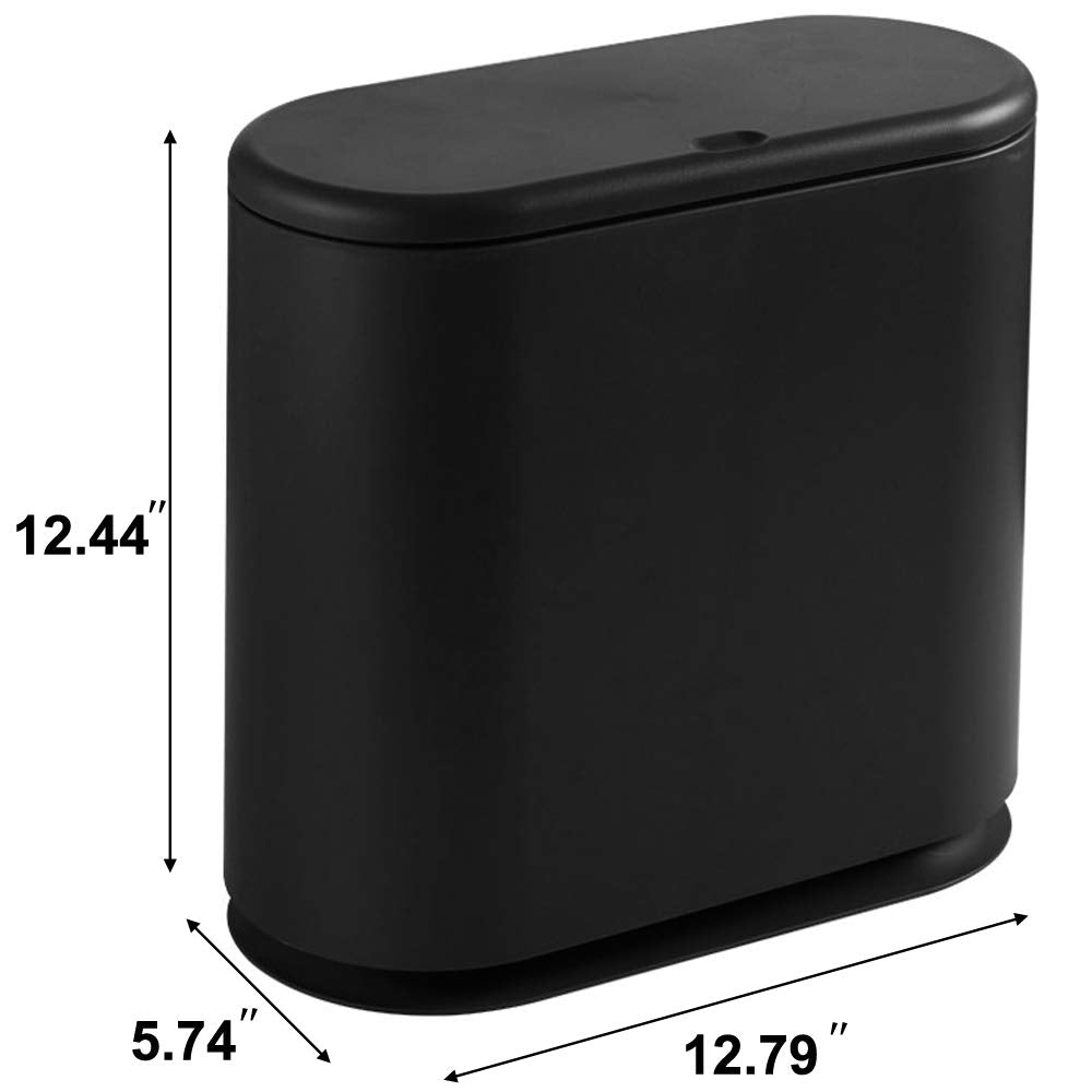 Sooyee 10 Liter Rectangular Plastic Trash Can Wastebasket with Press Type Lid,2.4 Gallon Garbage Container Bin for Bathroom,Powder Room,Bedroom,Kitchen,Craft Room,Office (Black)