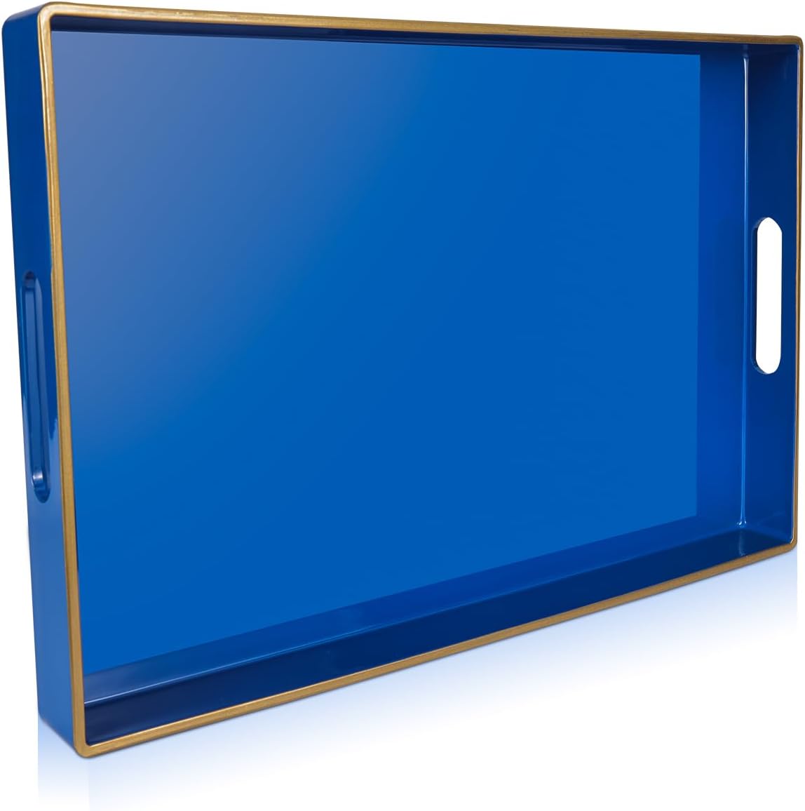Gifturbo Blue Serving Tray,Decorative Serving Trays with Handles, Coffee Table Tray Ottoman Rectangular Plastic Tray for Living Room, Bathroom, 15.7” x 10.2” x1.37”