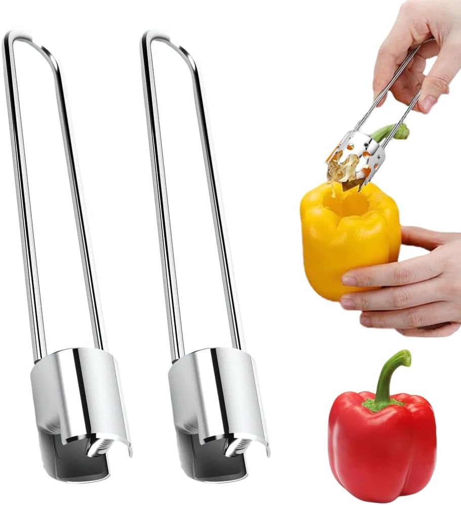 2 Pcs Fruit and Vegetable Corer Tool, Red Bell Pepper Seed Corer, Stainless Steel Apple Core Remover Kitchen Gadget for Pepper Pineapple Pear Apple Corer (2Pcs B)