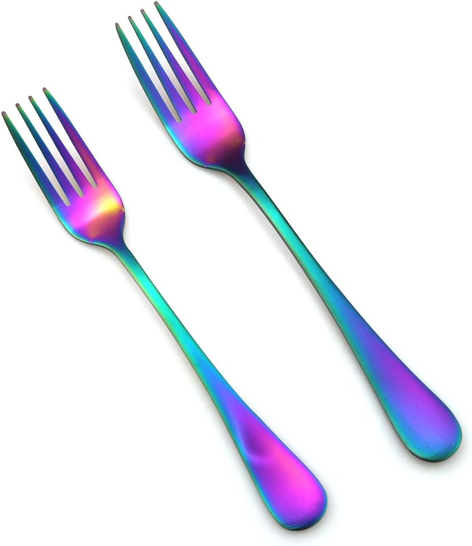 JASHII Modern Royal 5 Pcs Matte Rainbow 18/10 Stainless Steel Utensils Cutlery Dinnerware Set w/Drinking Straw, Knife Fork and Spoon Flatware Set for Wedding Festival Christmas Party Service for 1