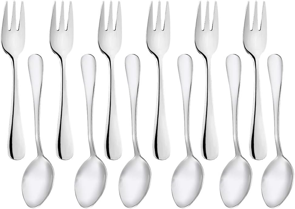 Snamonkia Small Appetizer Forks and Demitasse Spoons Stainless Steel Set of 12, 5.4 Inches, Salad Dessert Coffee Cocktail Espresso Flatware