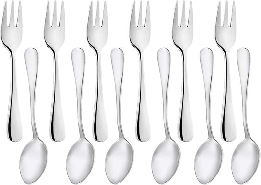 Snamonkia Small Appetizer Forks and Demitasse Spoons Stainless Steel Set of 12, 5.4 Inches, Salad Dessert Coffee Cocktail Espresso Flatware