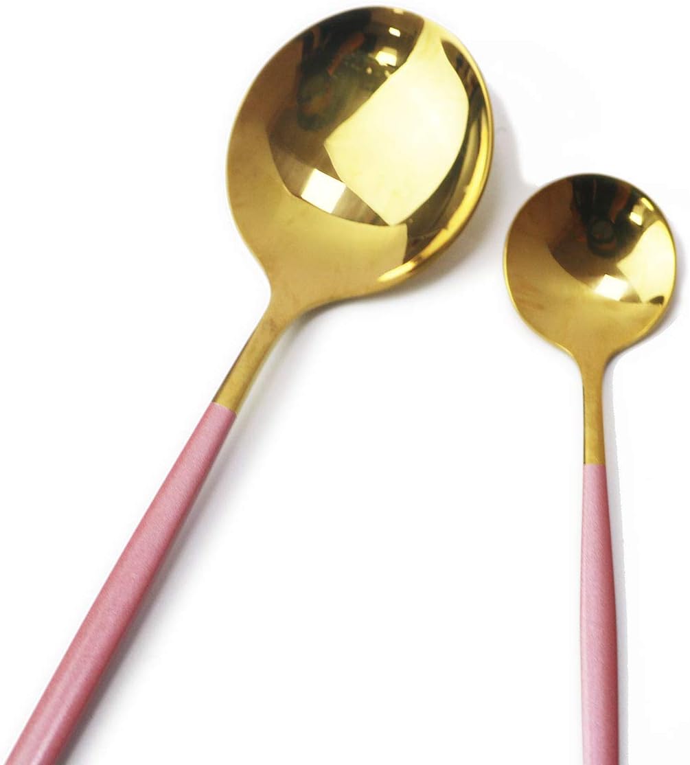 Gugrida 24-Piece Silverware Set - 18/10 Stainless Steel Reusable Utensils Forks Spoons Knives Set, Mirror Polished Cutlery Flatware Set, Great for Family Gatherings & Daily Use (6 set, Pink Handle)