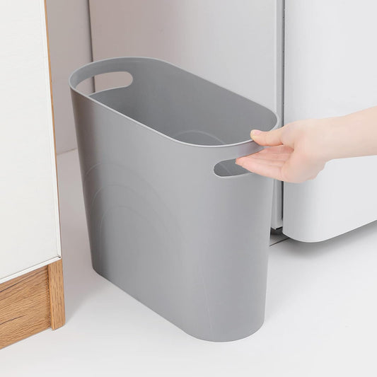 rejomiik Small Trash Can, Slim Garbage Can Plastic Waste Basket with Handles 3.5 Gallon Container Bin for Narrow Spaces Bathroom, Bedroom, Kitchen, Office at Home, 2 Pack Grey