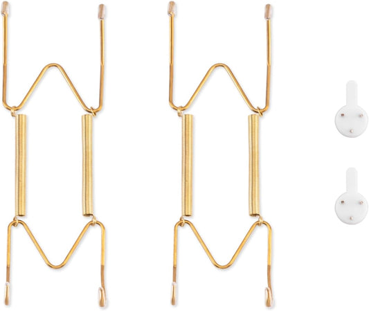 2 Pack Plate Hangers for The Wall, Suitable for 6-8 inch Art Plate, Stainless Steel Invisible Heavy Duty Wire Plate Holder with Wall Hooks, Plate Hangers for Displaying Plates, Platter, Dish, Gold