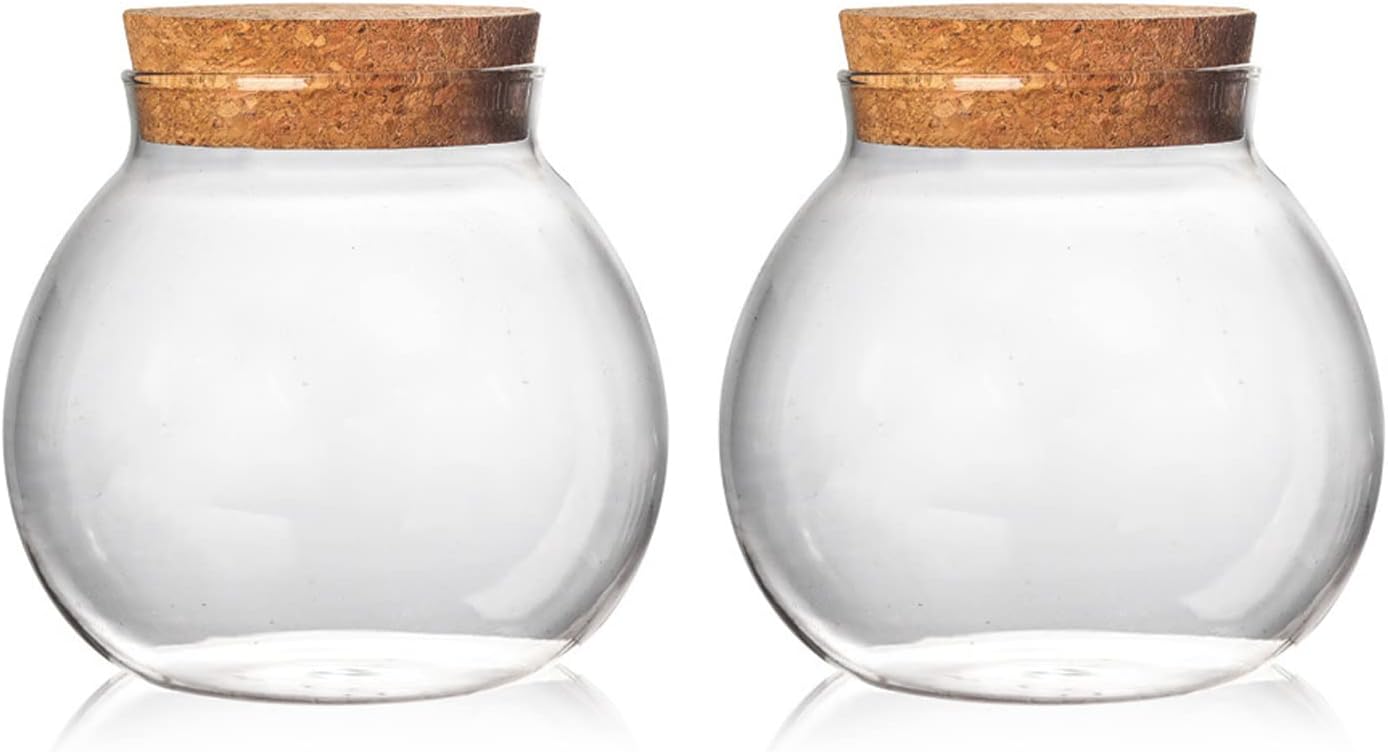 Set of 2 round glass jars with cork lid – 17oz wedding candy jar kitchen Storage jar, perfect for tea, biscuits, cereals, flour, beans, spices, coffee beans etc (2PCS)