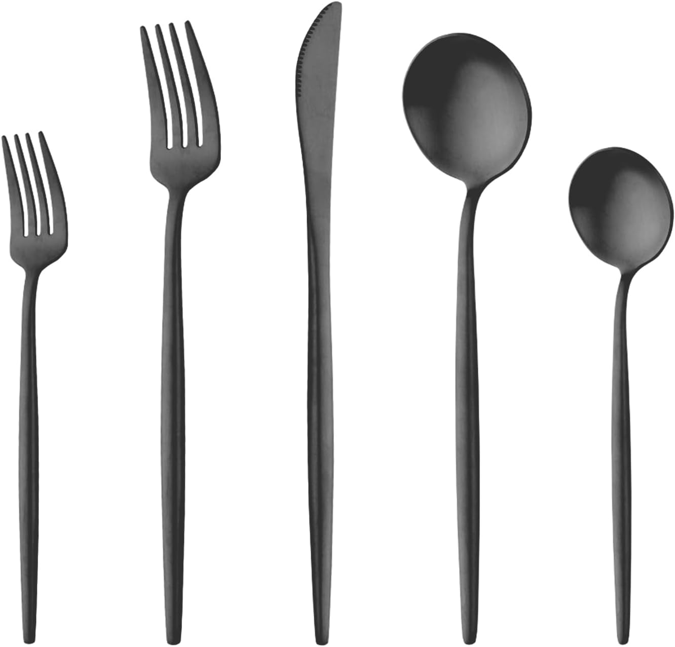 40 Pieces Matte Black Silverware Set, Stainless Steel Black Flatware Set for 8, Satin Finish Spoons and Forks Silverware Set, Black Cutlery Utensils Set, Dishwasher Safe