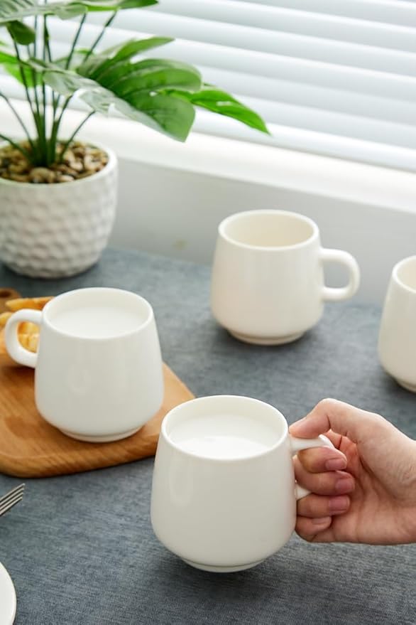 11 Ounce Porcelain Coffee Mugs Set of 6 with Handle Perfect for Coffee, Tea, Milk, Chocolate and Latte, Ceramic Coffee Cups Set for Man and Woman (White)